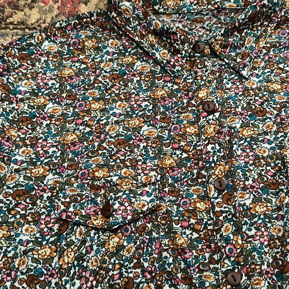 Vintage Retro 70s Flower Power Wooden Button Down Floral Long Sleeve Top Size M - Picture 5 of 7